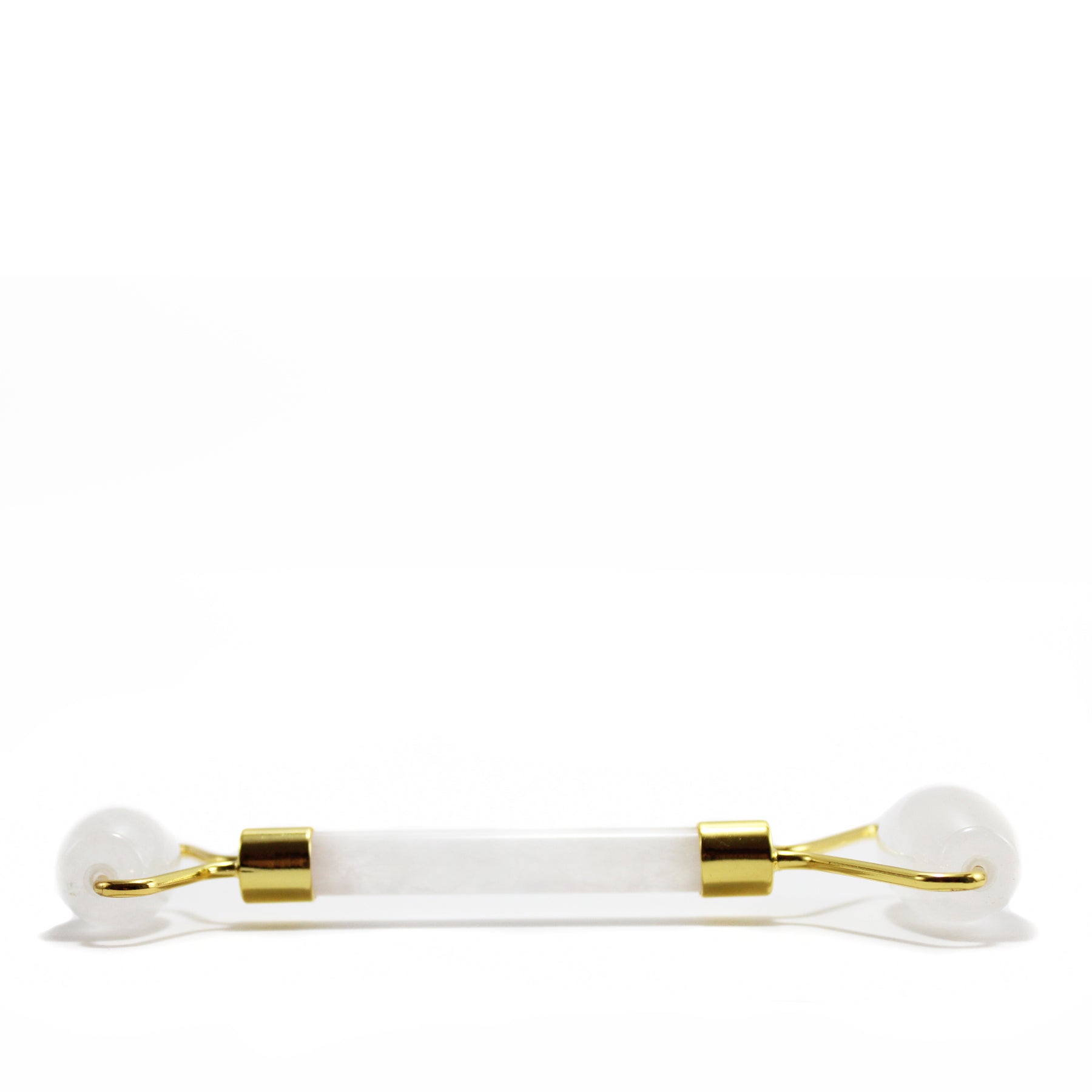 Massajador Facial de Quartzo Branco Natural com Rolos Duplos