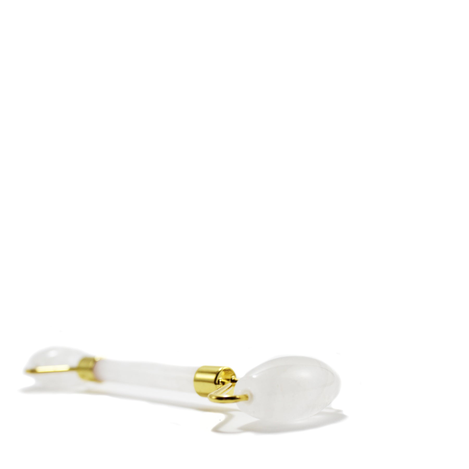 Massajador Facial de Quartzo Branco Natural com Rolos Duplos