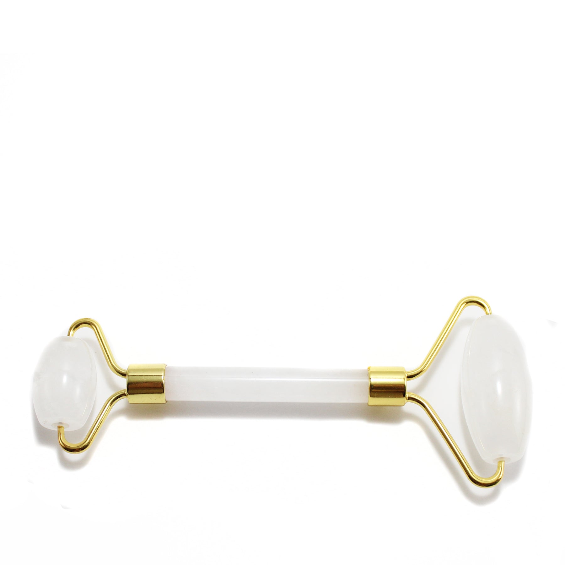 Massajador Facial de Quartzo Branco Natural com Rolos Duplos