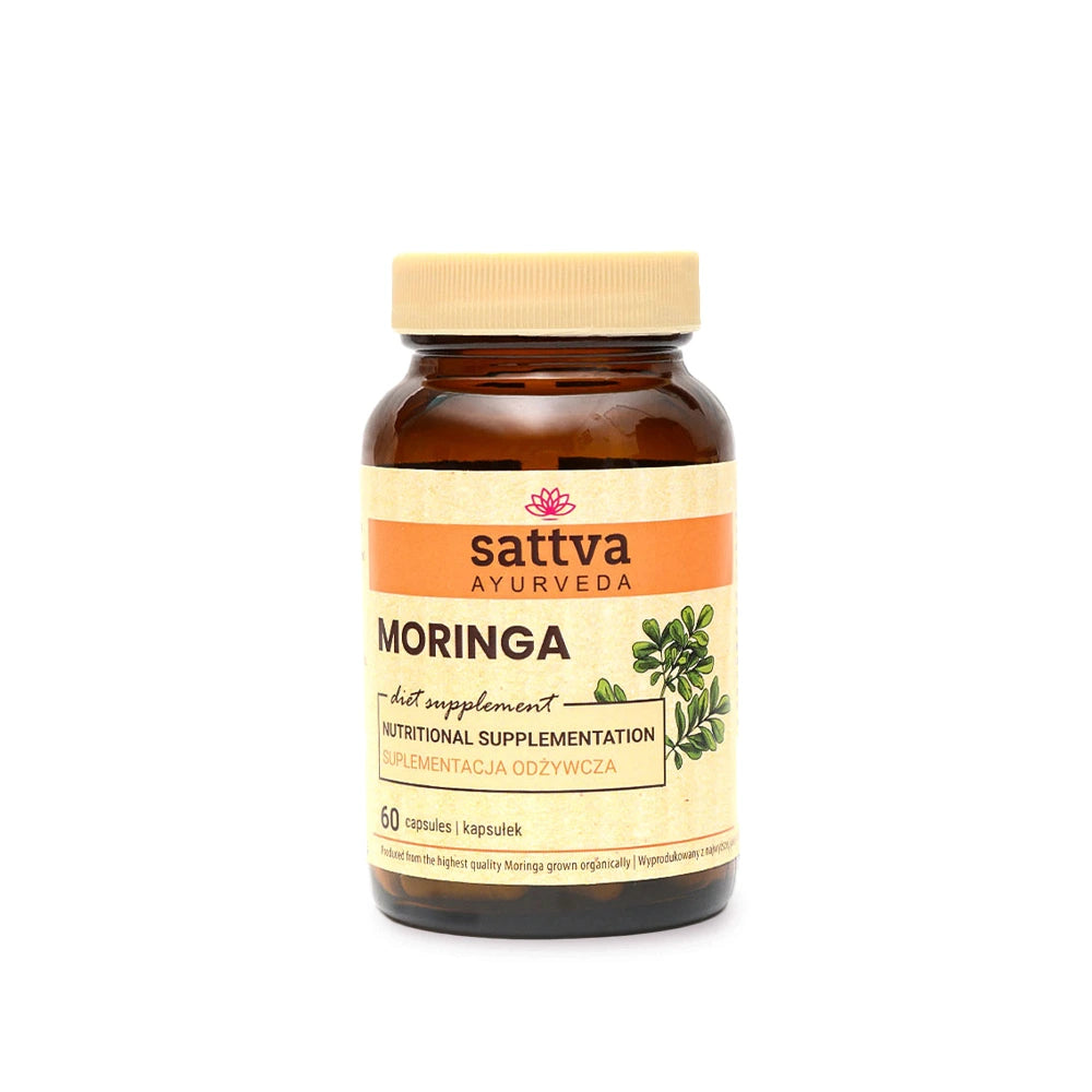 Cápsulas de Moringa Biológica da Sattva Ayurveda para o bem-estar diário