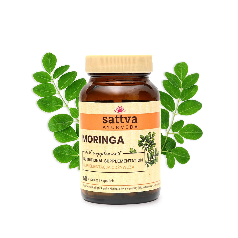 Suplemento vegano de moringa com benefícios antioxidantes