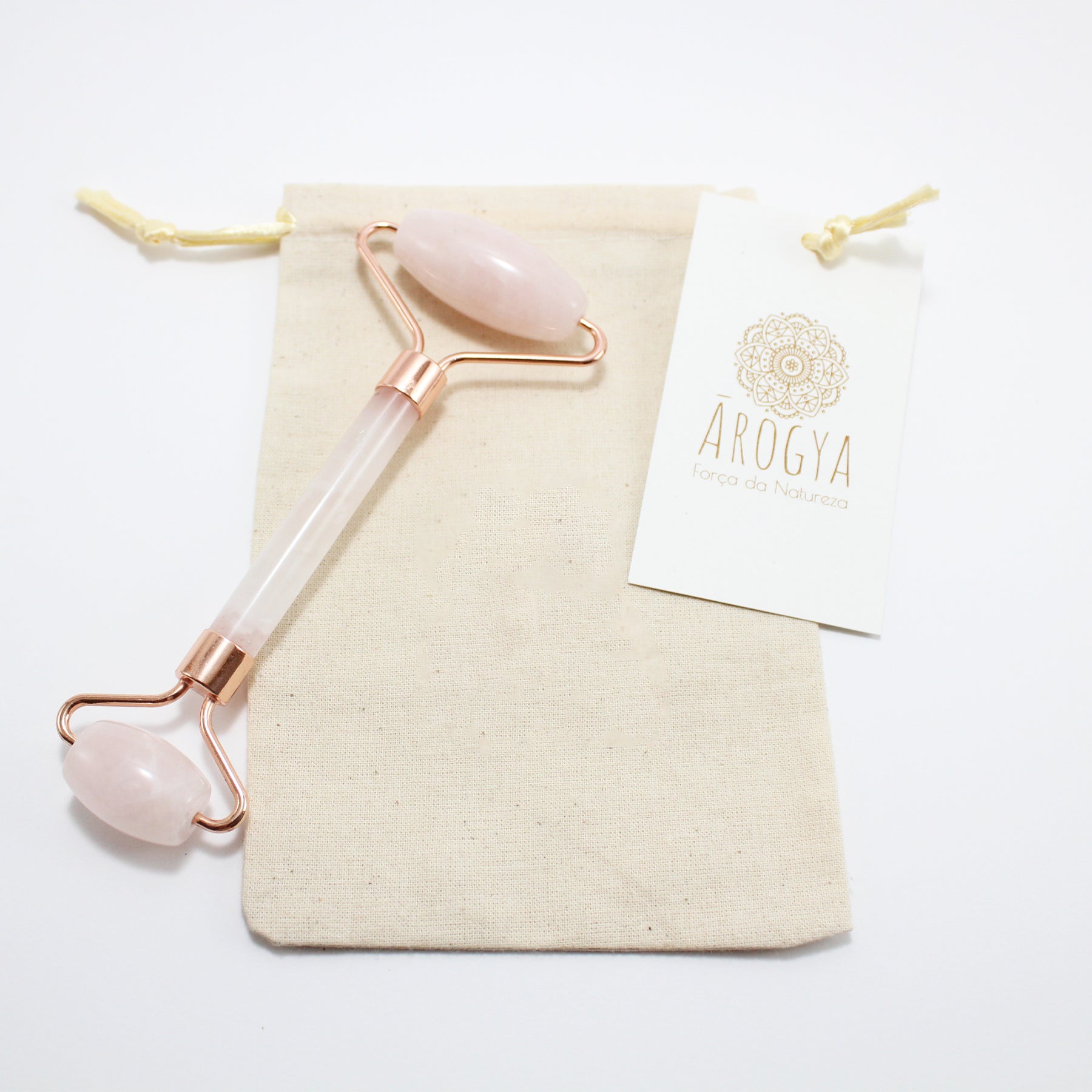 Massaggiatore Facciale di Quarzo Rosa Naturale con Rulli Doppi