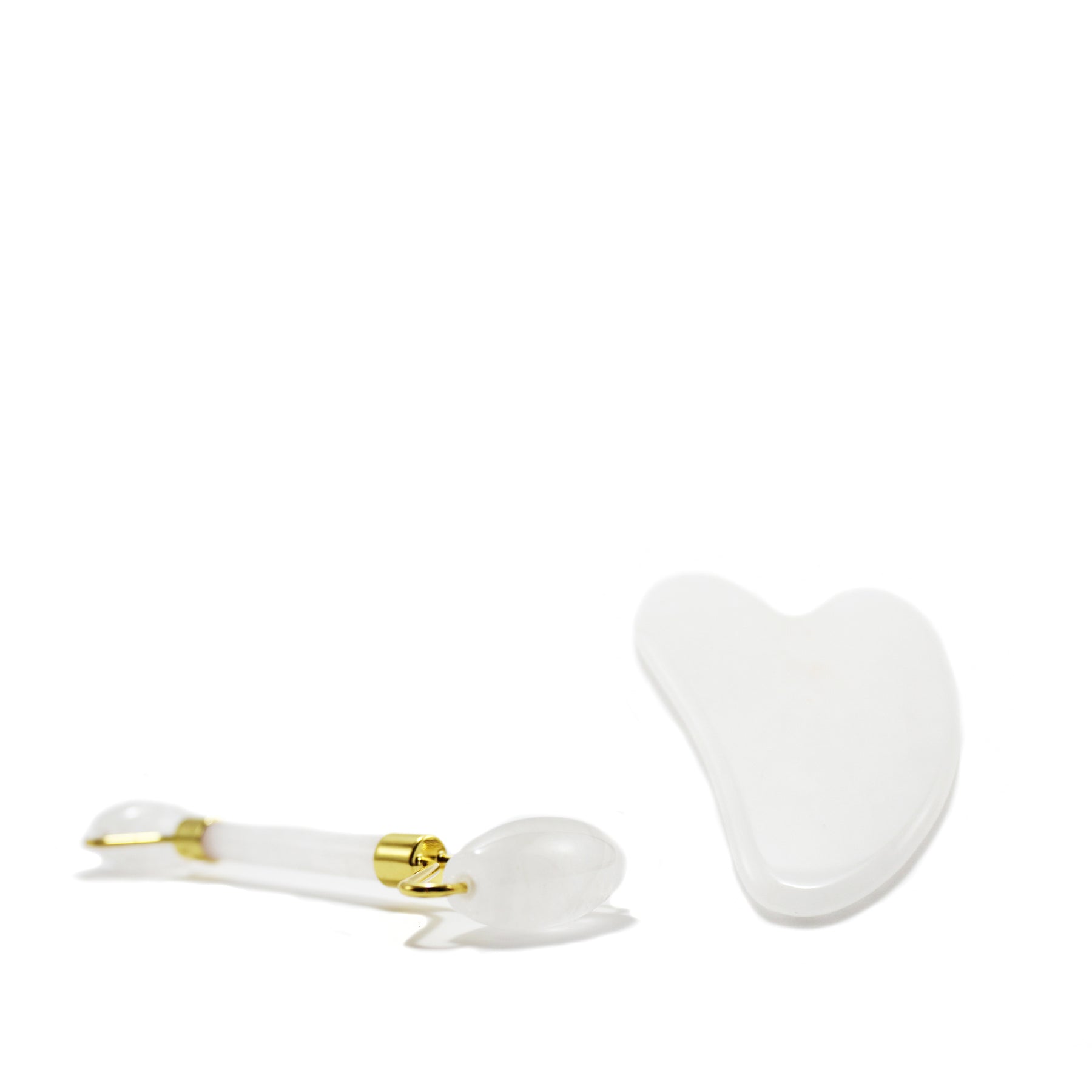 Coffret Gua Sha en forme de coeur et double rouleau de quartz blanc