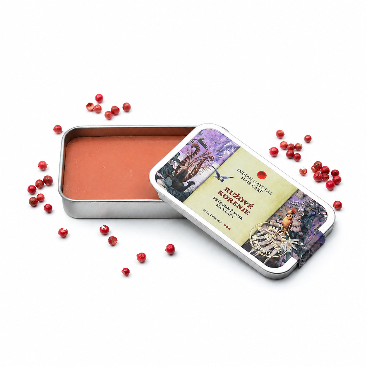 Cera naturale per capelli al pepe rosa aperta con bacche di pepe rosa