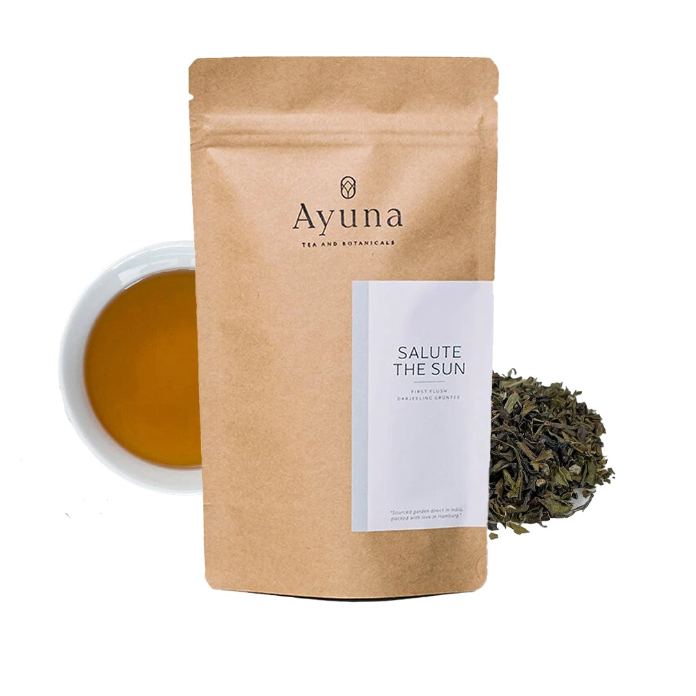 Chá verde ayurvédico que ajuda na redução do stress e promove o relaxamento.