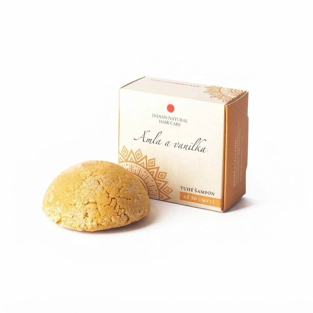 Champô sólido de Amla e Baunilha com embalagem
