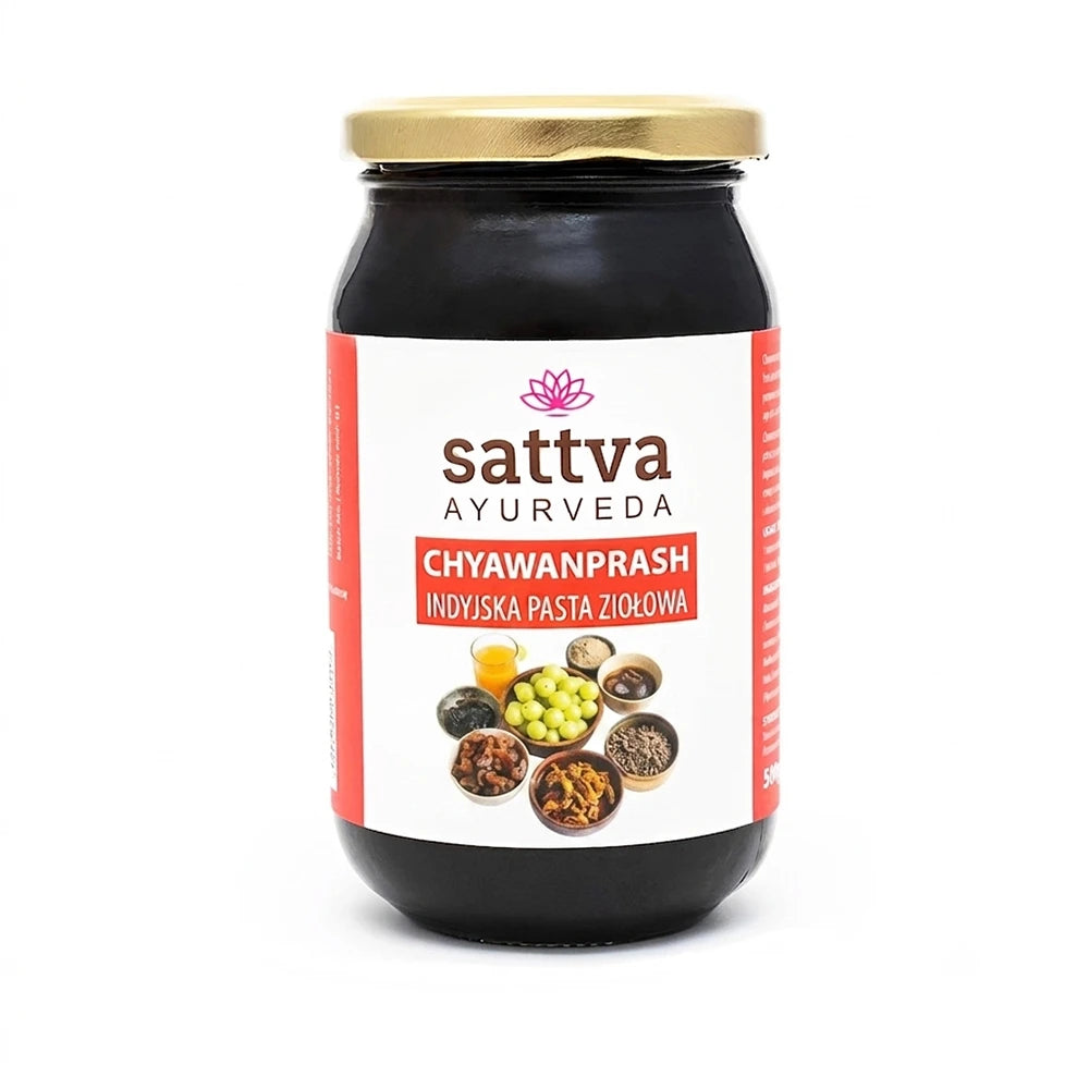 Chyawanprash Ayurvédico Sattva Ayurveda com Amla e ervas tradicionais para apoiar a imunidade e o bem-estar natural.