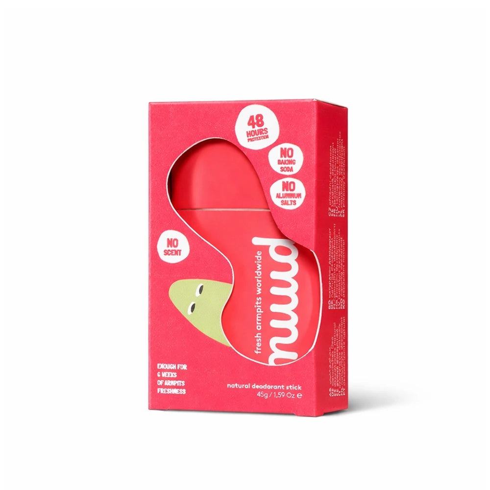 Desodorizante vegan em stick sem perfume da nuud, proteção natural até 48 horas, fórmula para pele sensível.