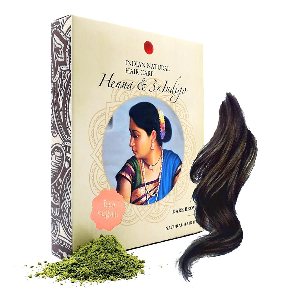 Henna y 3x Índigo Coloración Natural para Cabello Castaño Oscuro