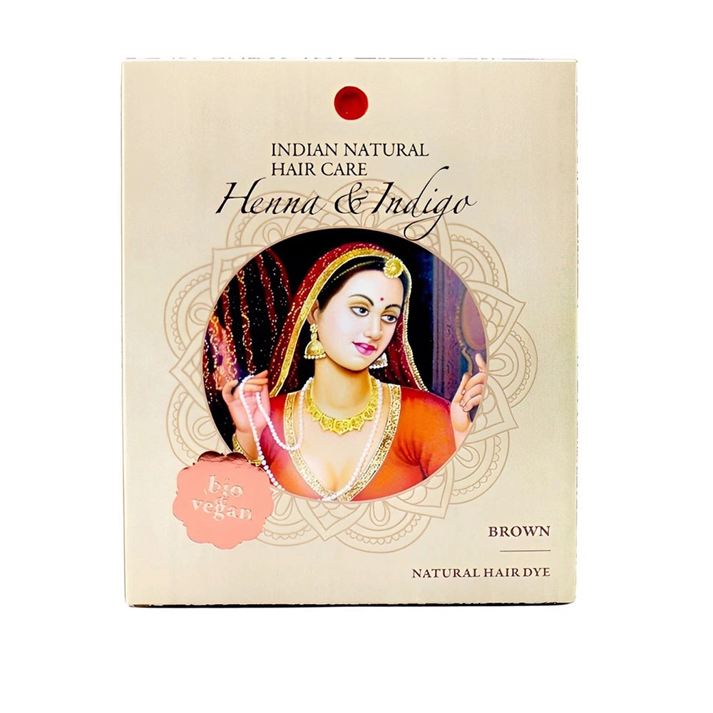 Henna e Índigo Castanho - Uma solução de coloração 100% natural para cabelos castanhos vibrantes e saudáveis. Perfeito para todos os tipos de cabelo, seguro para mulheres grávidas e em fase de amamentação.