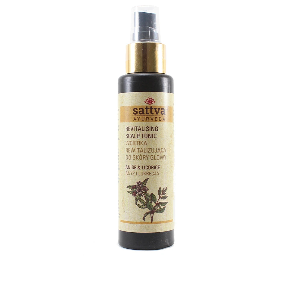 Loção capilar com anis e alcaçuz da Sattva Ayurveda – fórmula ayurvédica natural sem álcool para couro cabeludo saudável, controlo da caspa e brilho natural do cabelo.