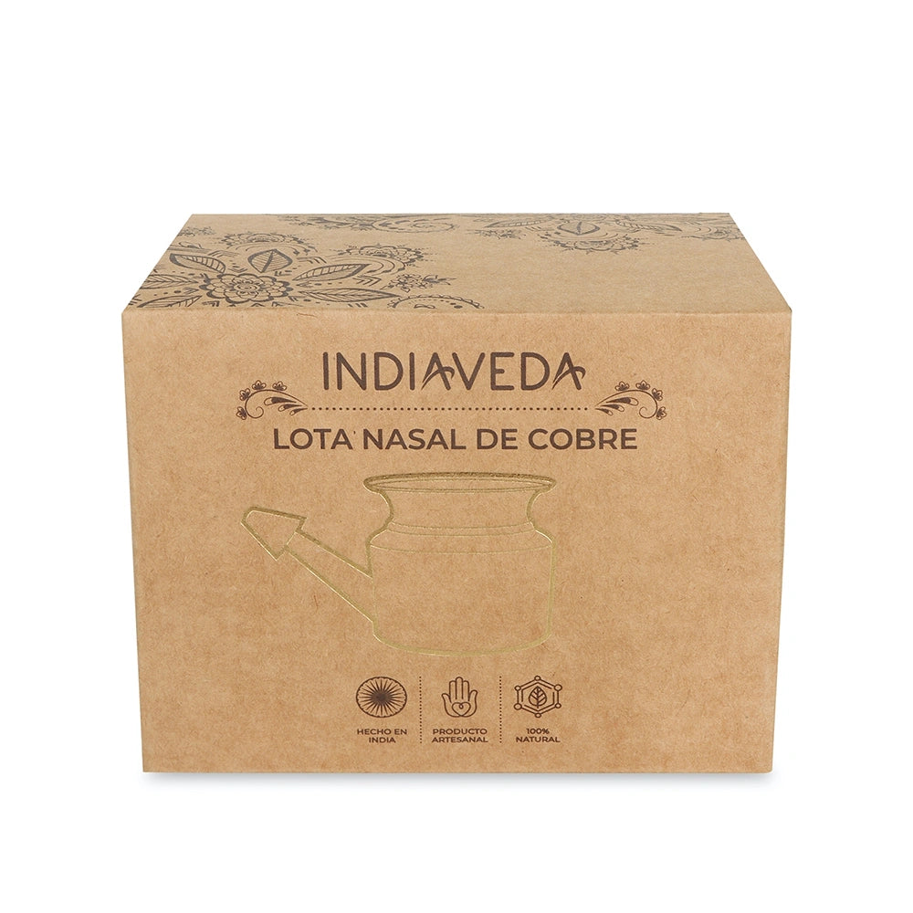 Lota nasal em cobre para lavagem nasal eficaz e proteção antimicrobiana.