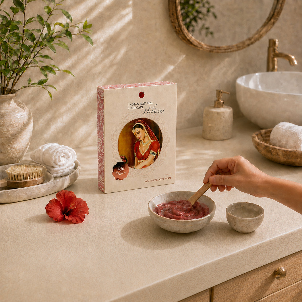 Preparação da Máscara Capilar de Hibisco em pasta com pó de hibisco
