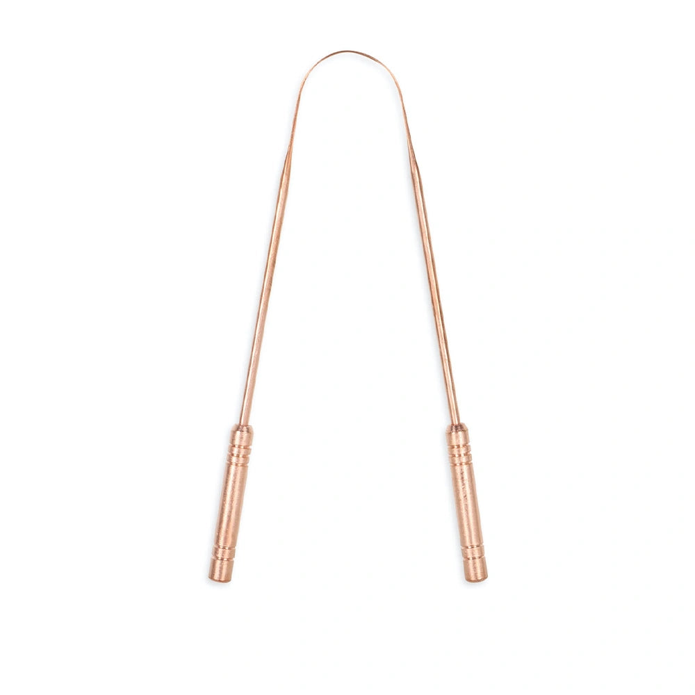 Raspador de língua em cobre Indiaveda, artesanal da Índia, para detox oral e hálito fresco.