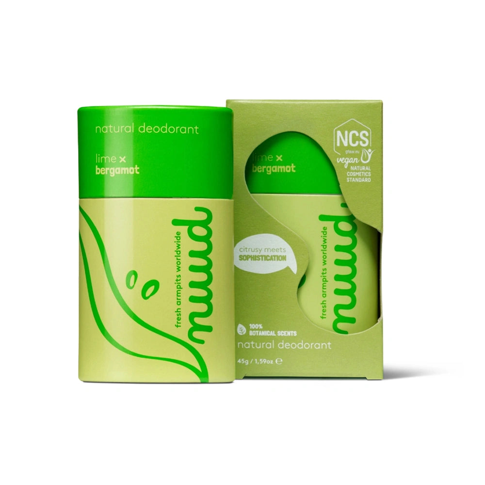 Stick desodorizante vegano Lima e Bergamota – sem alumínio, eco-friendly, proteção duradoura e fragrância cítrica fresca.