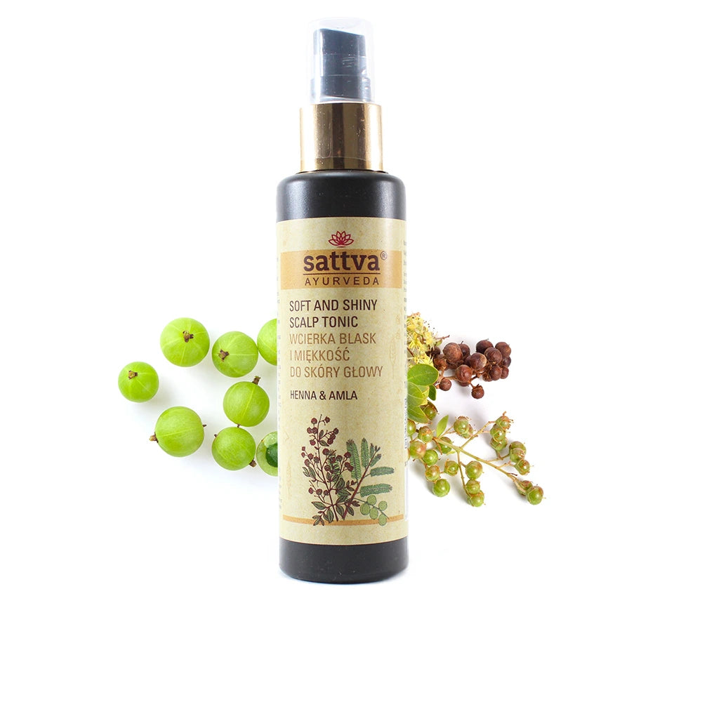 Loção para o couro cabeludo com henna e amla da Sattva Ayurveda – tratamento natural ayurvédico para estimular o crescimento do cabelo, nutrir e acalmar o couro cabeludo, reduzindo a queda e promovendo brilho saudável.
