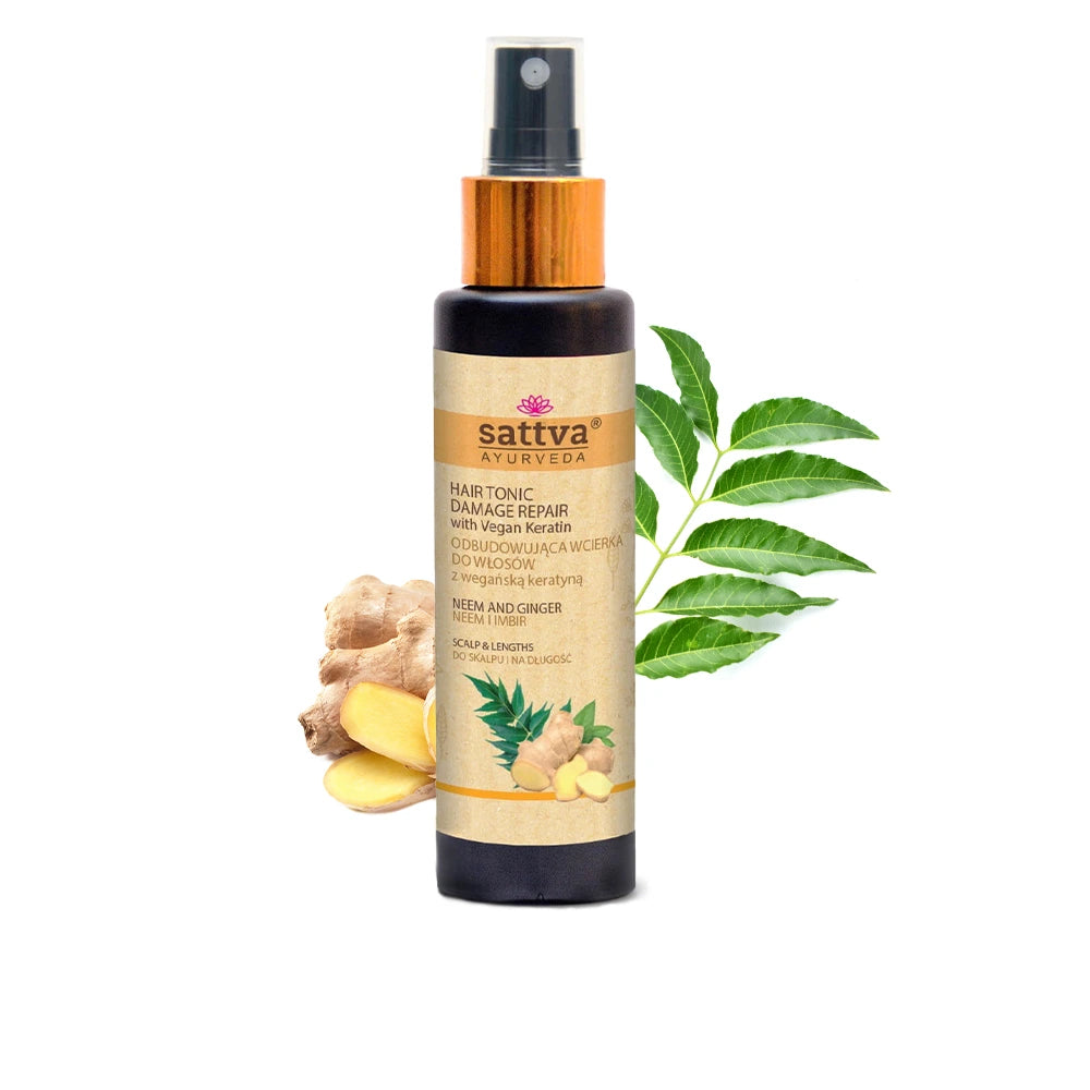 Tratamento ayurvédico para o couro cabeludo com Neem e Gengibre que ajuda a fortalecer o cabelo, hidratar e reduzir a quebra.