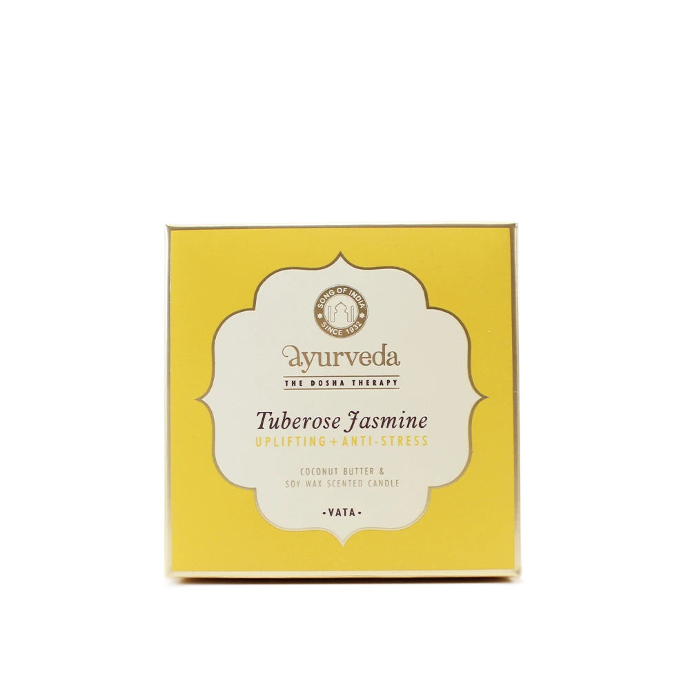 Vela ayurvédica Vata com aroma de tuberosa e jasmim para relaxamento e bem-estar