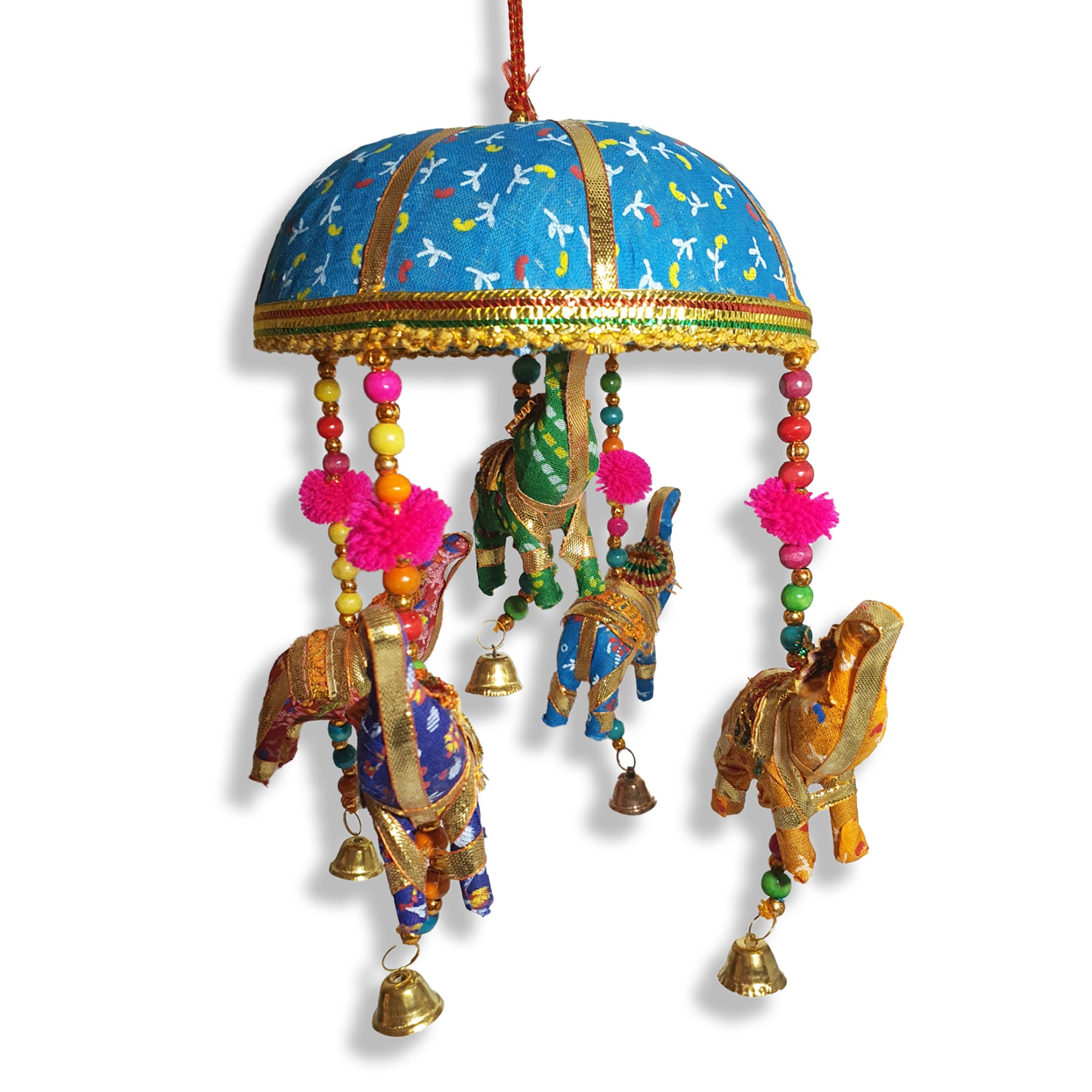 Cinq Éléphants Décoratifs en Coton Bleu