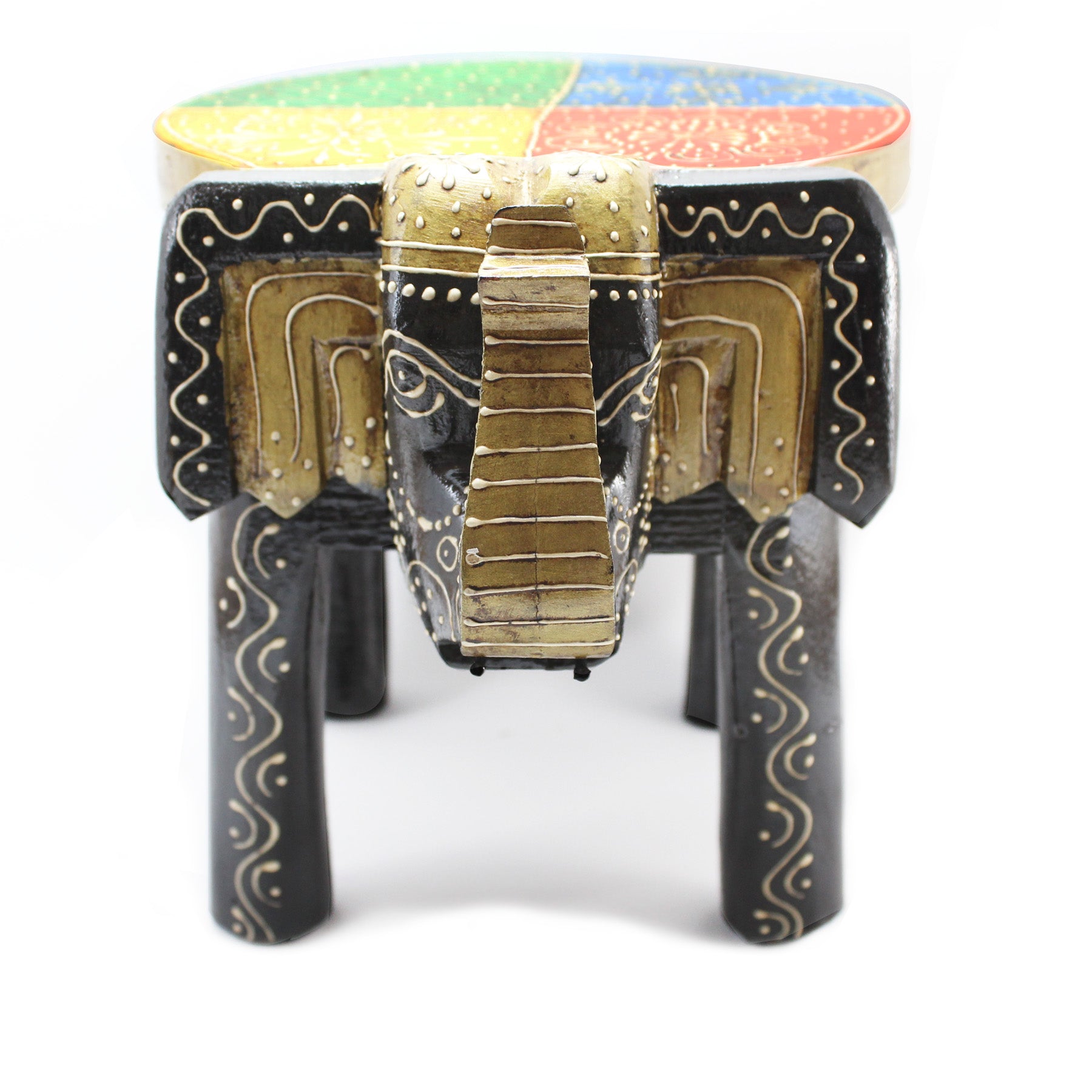 Black Hand Painted Wooden Elephant Stool