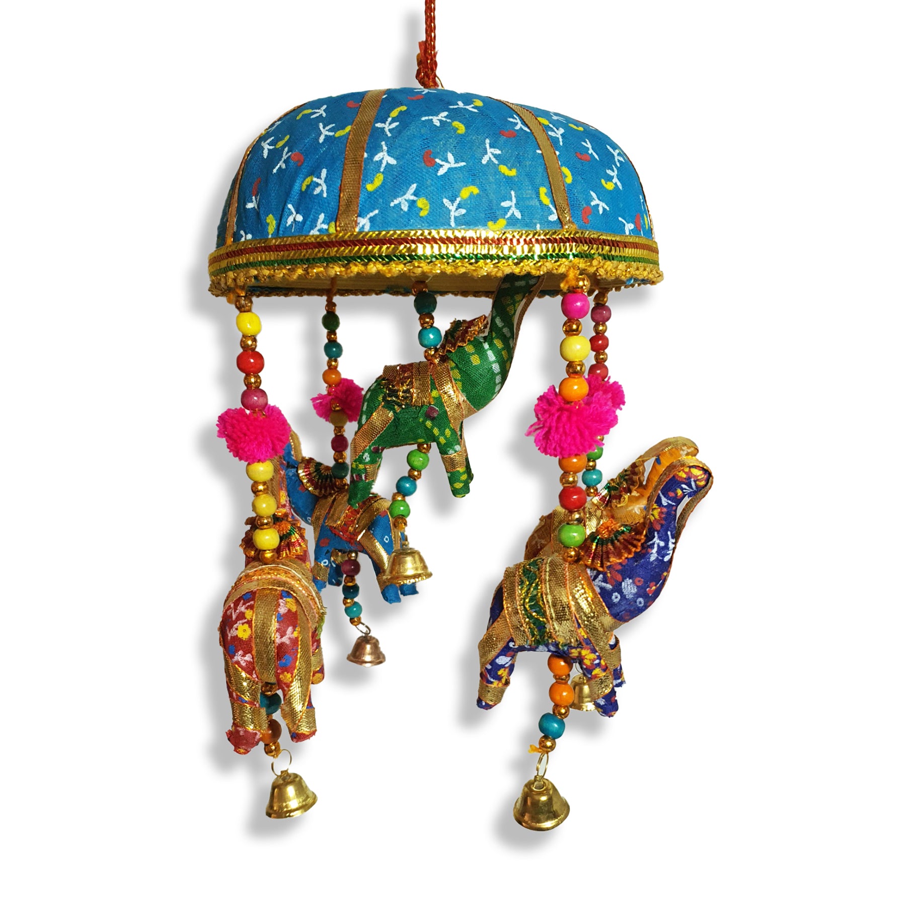 Cinq Éléphants Décoratifs en Coton Bleu