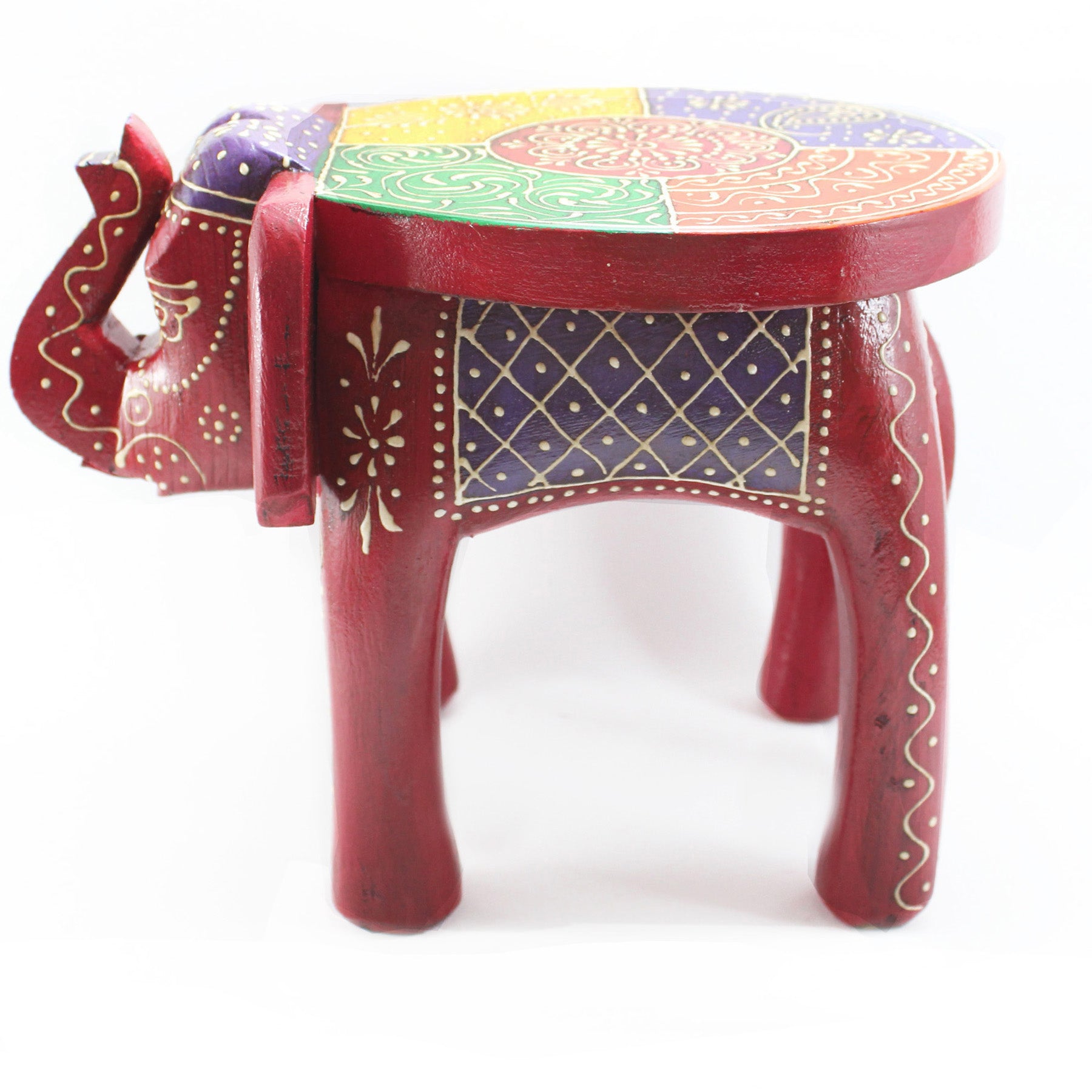 Tabouret Eléphant en Bois Fait à la Main Rouge