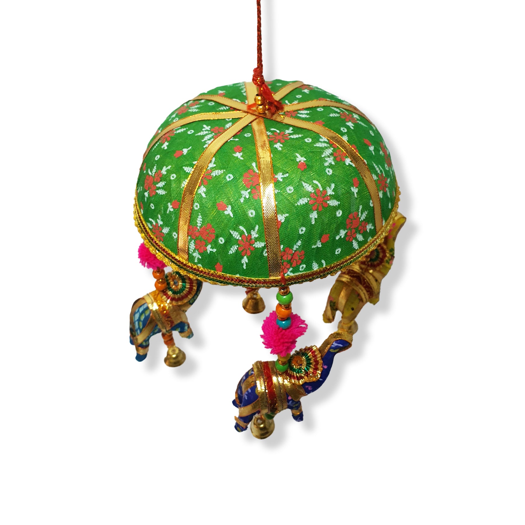 Cinq Éléphants Décoratifs en Coton Vert