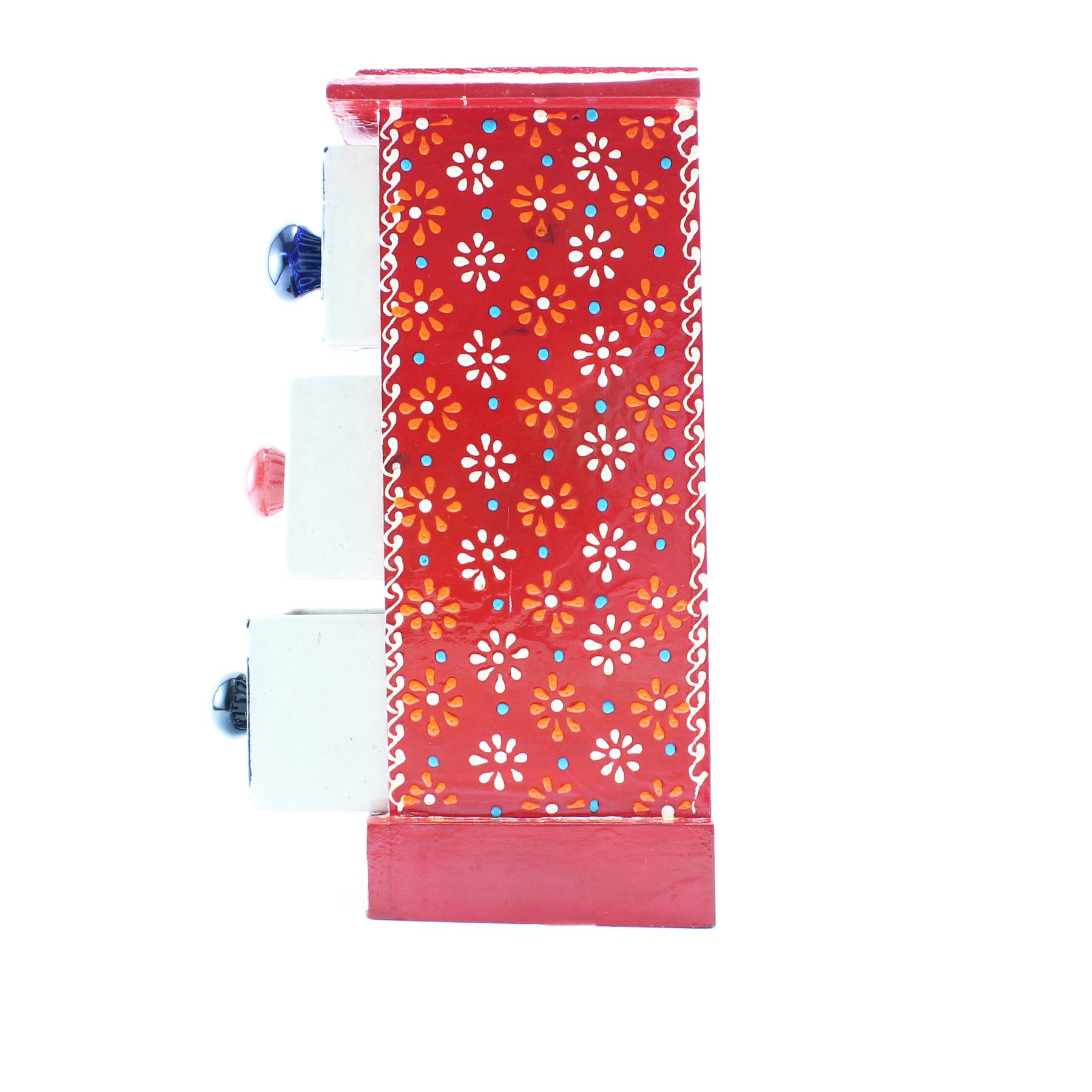 Miniature Chest with 3 Ceramic Drawers Red