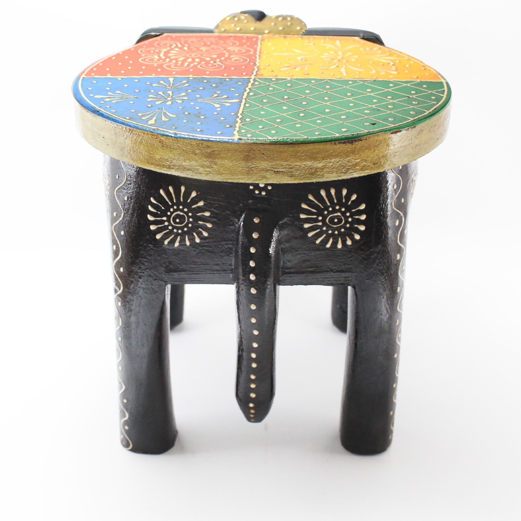 Black Hand Painted Wooden Elephant Stool