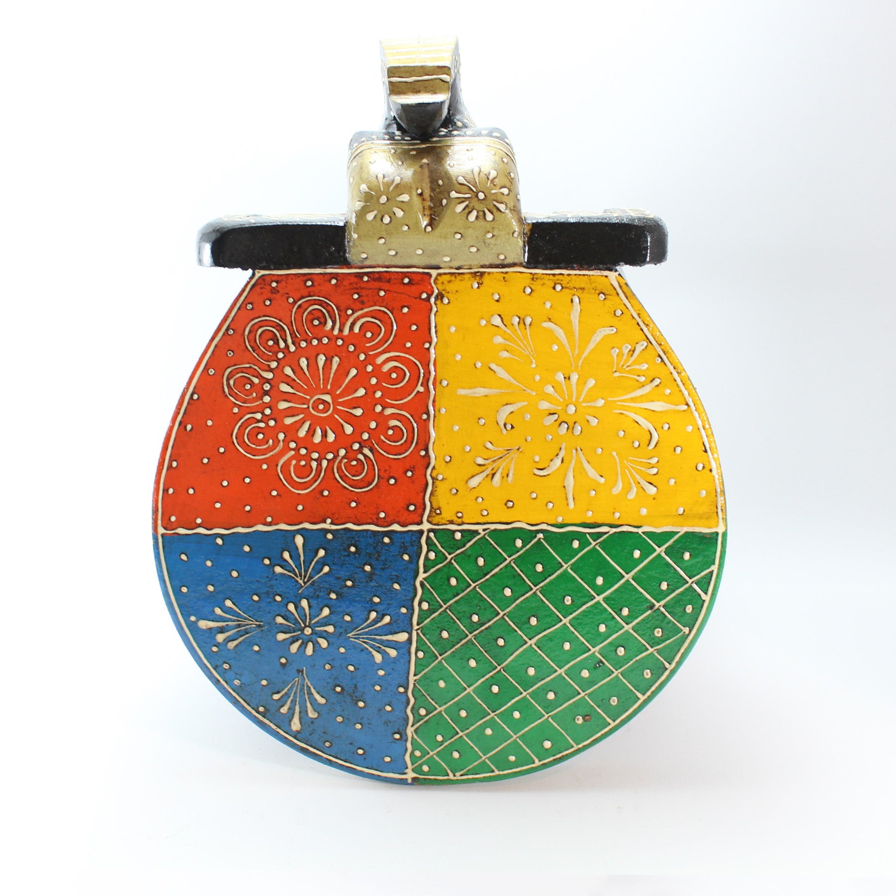 Black Hand Painted Wooden Elephant Stool