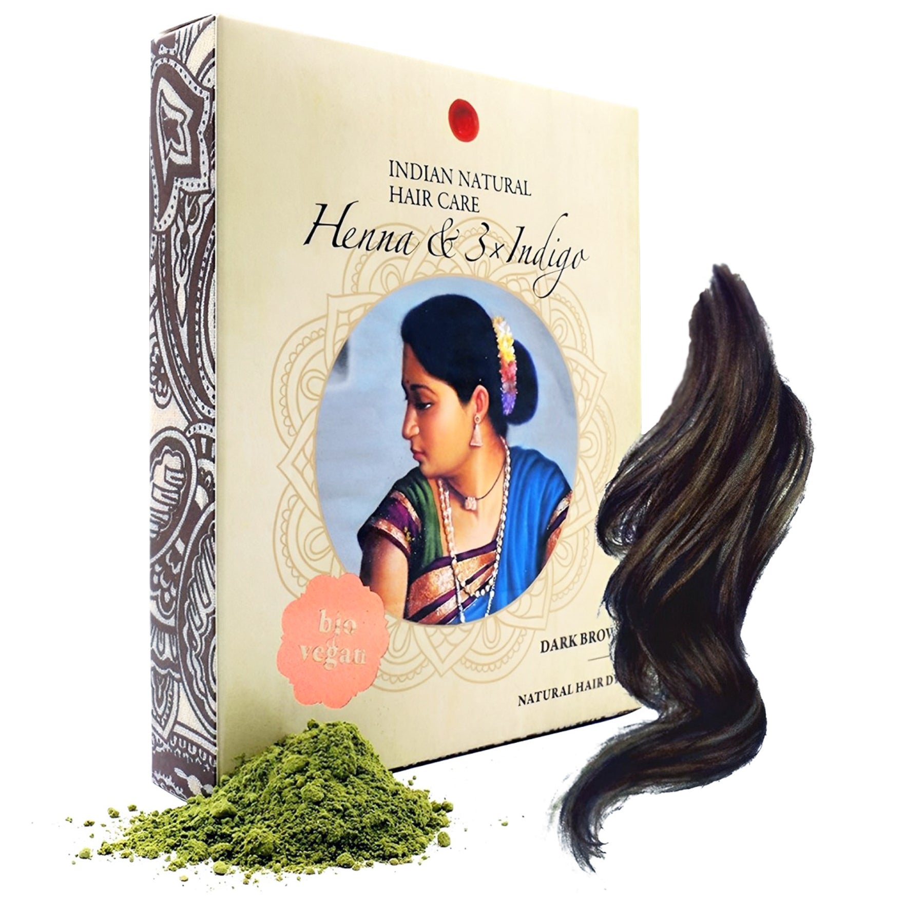 Organic Henna and 3x Indigo Natural Hair Dye Dark Brown