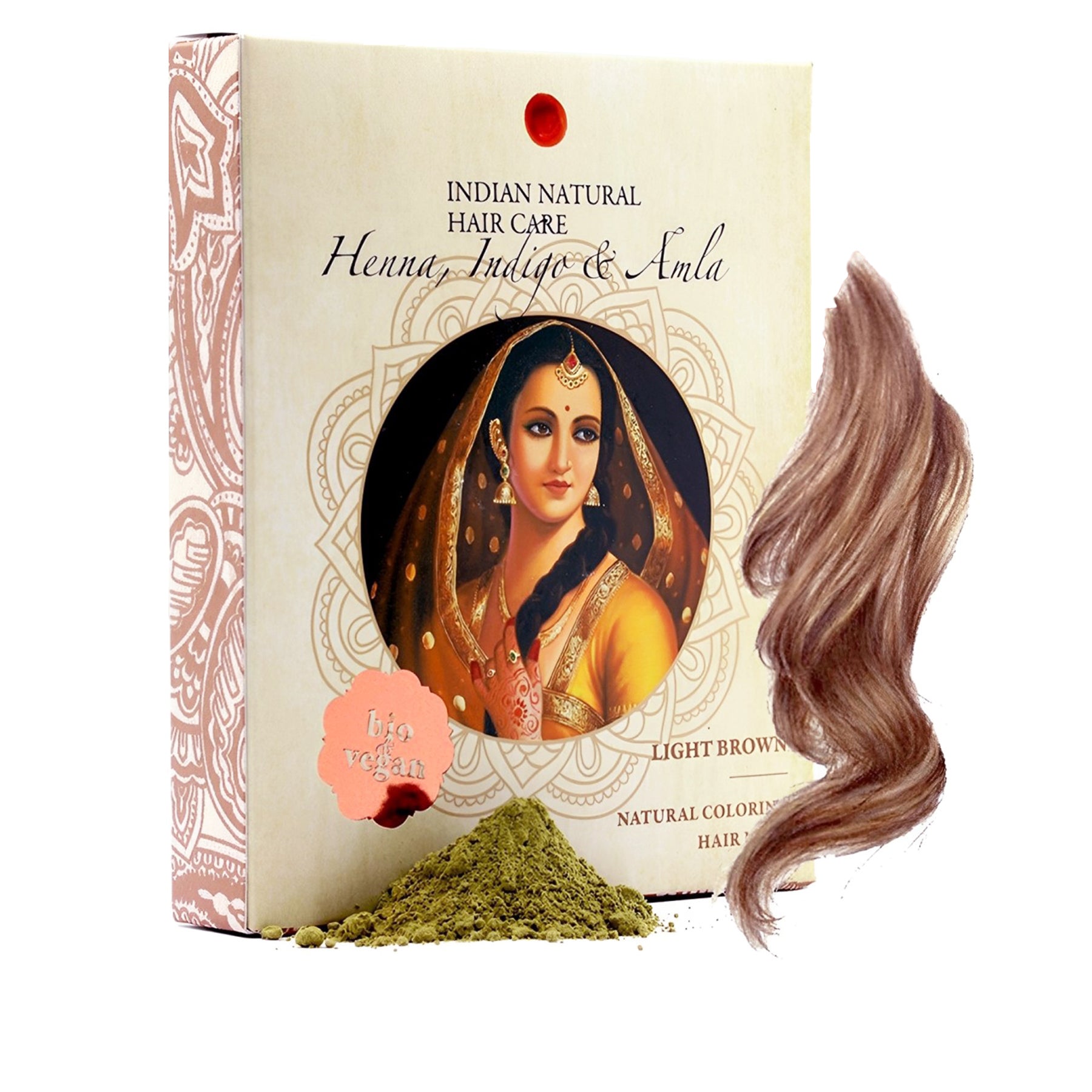Organic Henna, Indigo and Amla Natural Hair Dye Light Brown