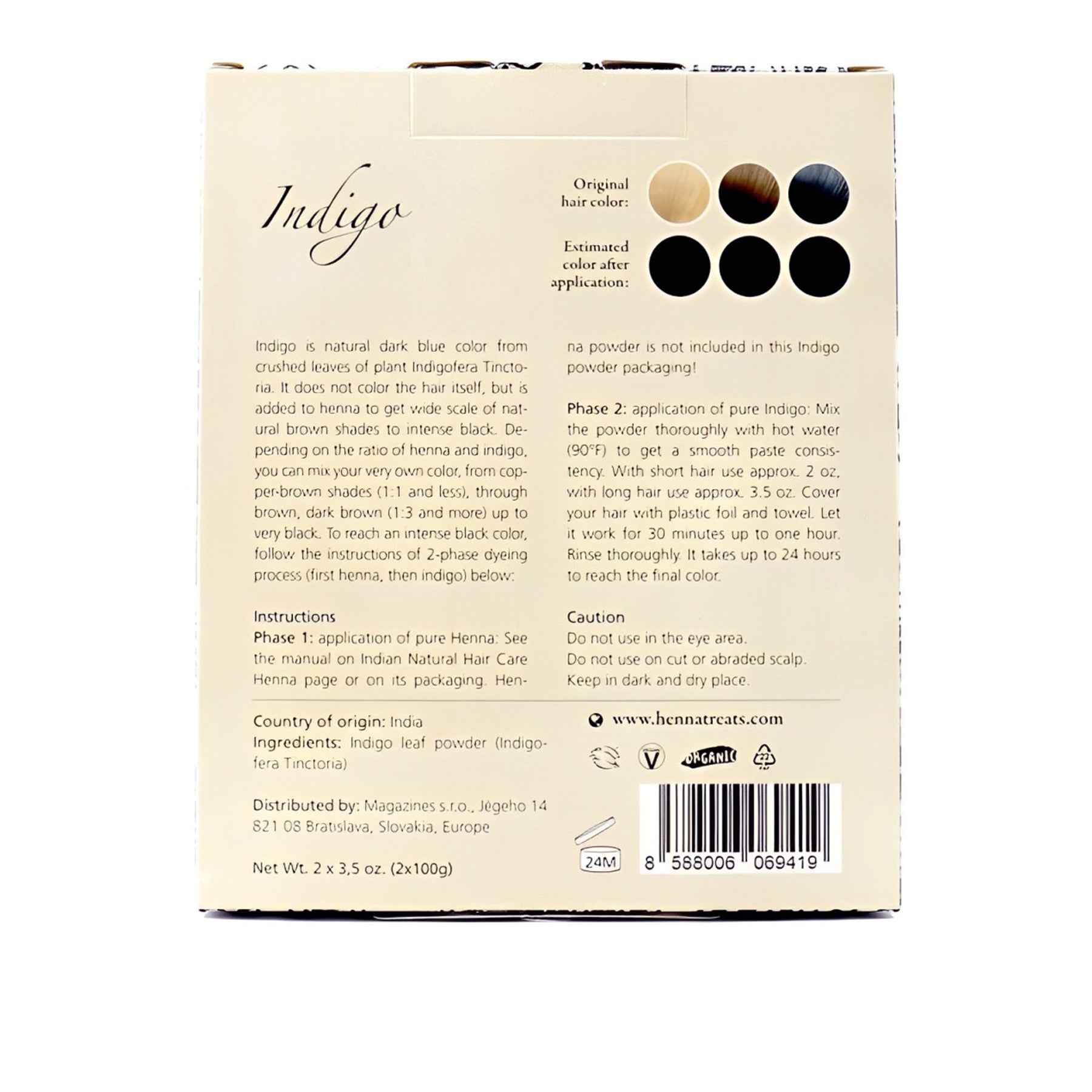 Coloración Natural y Orgánica Índigo Cabello Castaño a Negro