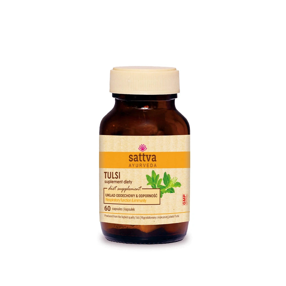 60 Cápsulas de Tulsi Biológicas da Sattva Ayurveda para imunidade e alívio do stress