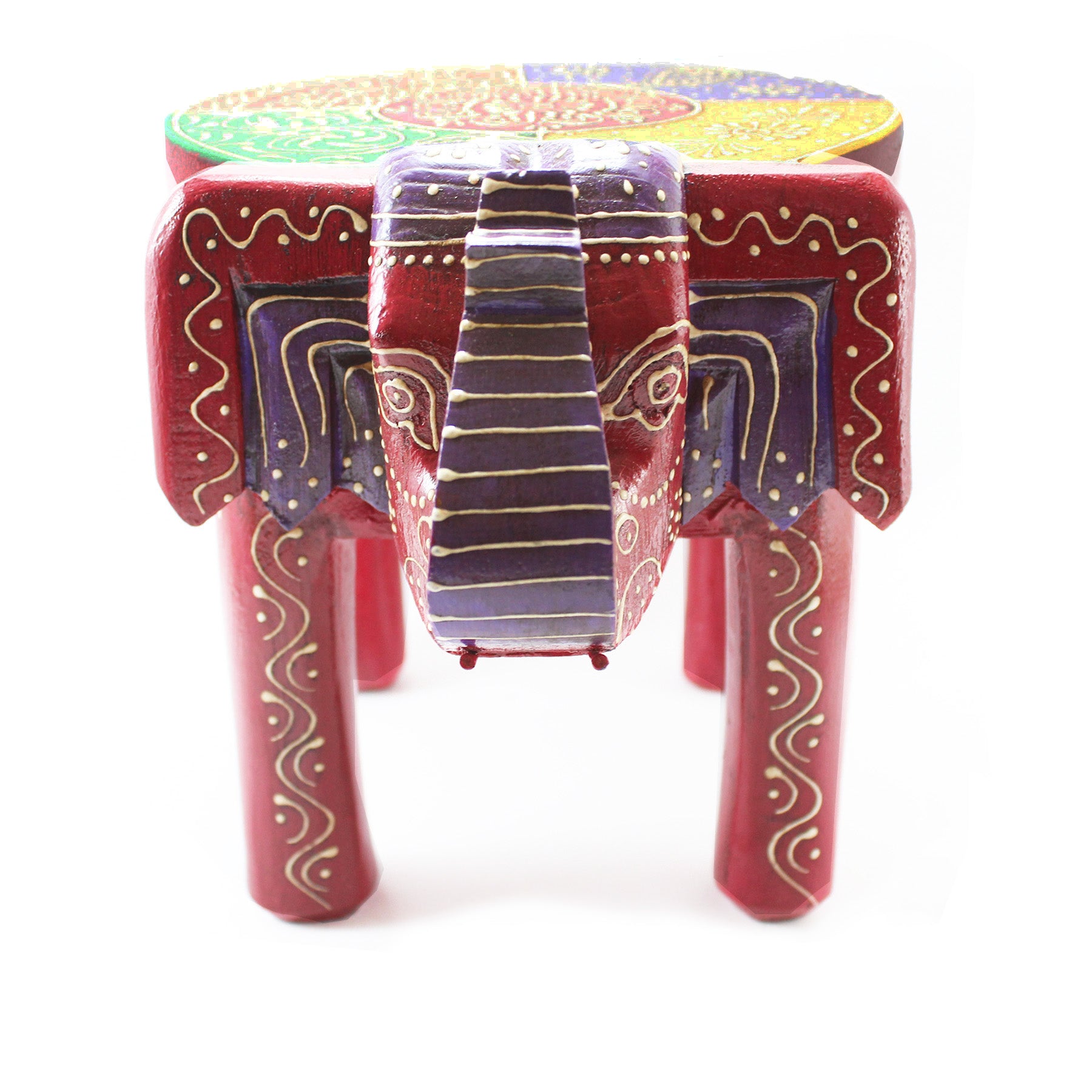 Red Hand Painted Wooden Elephant Stool
