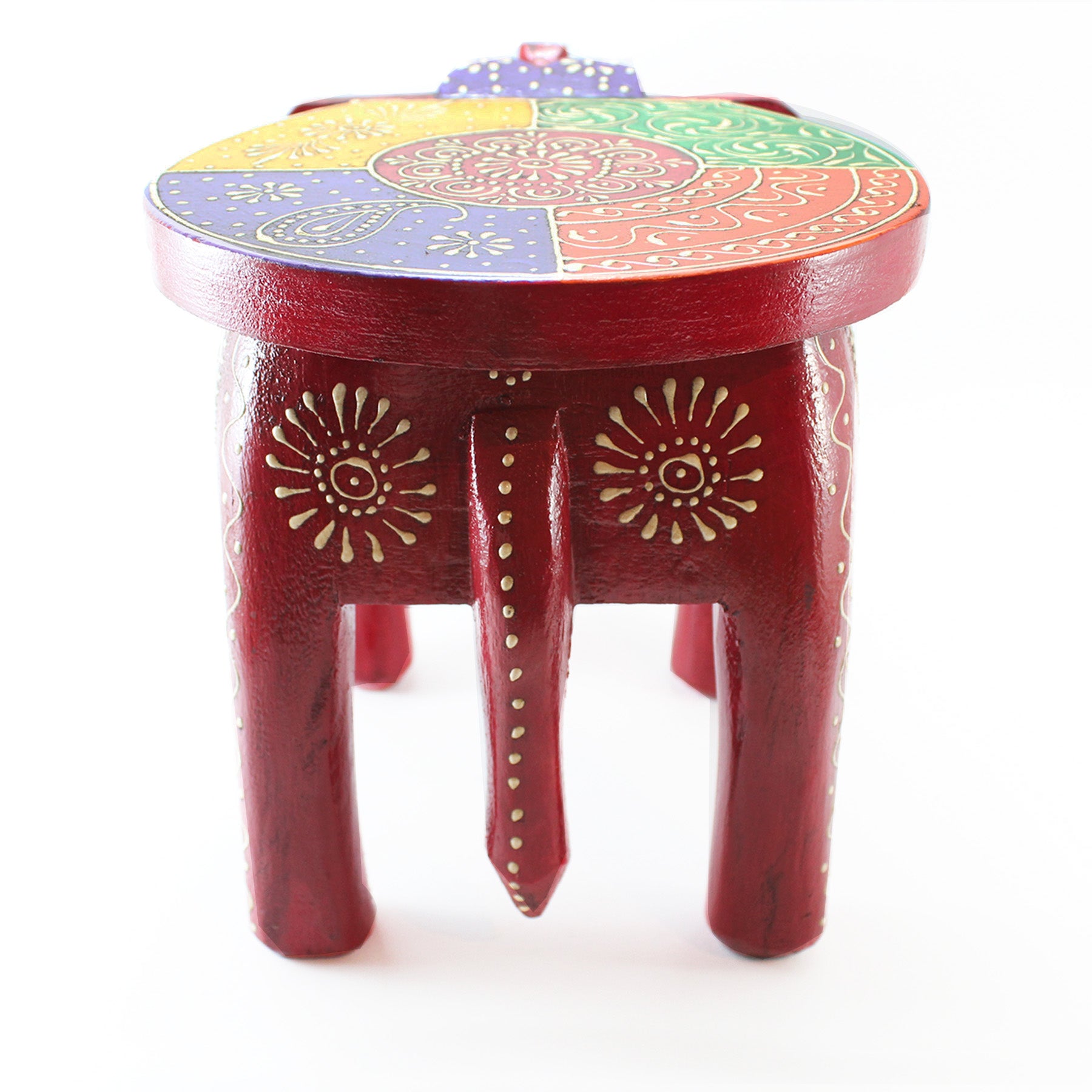 Sgabello Elefante in Legno Dipinto a mano Rosso