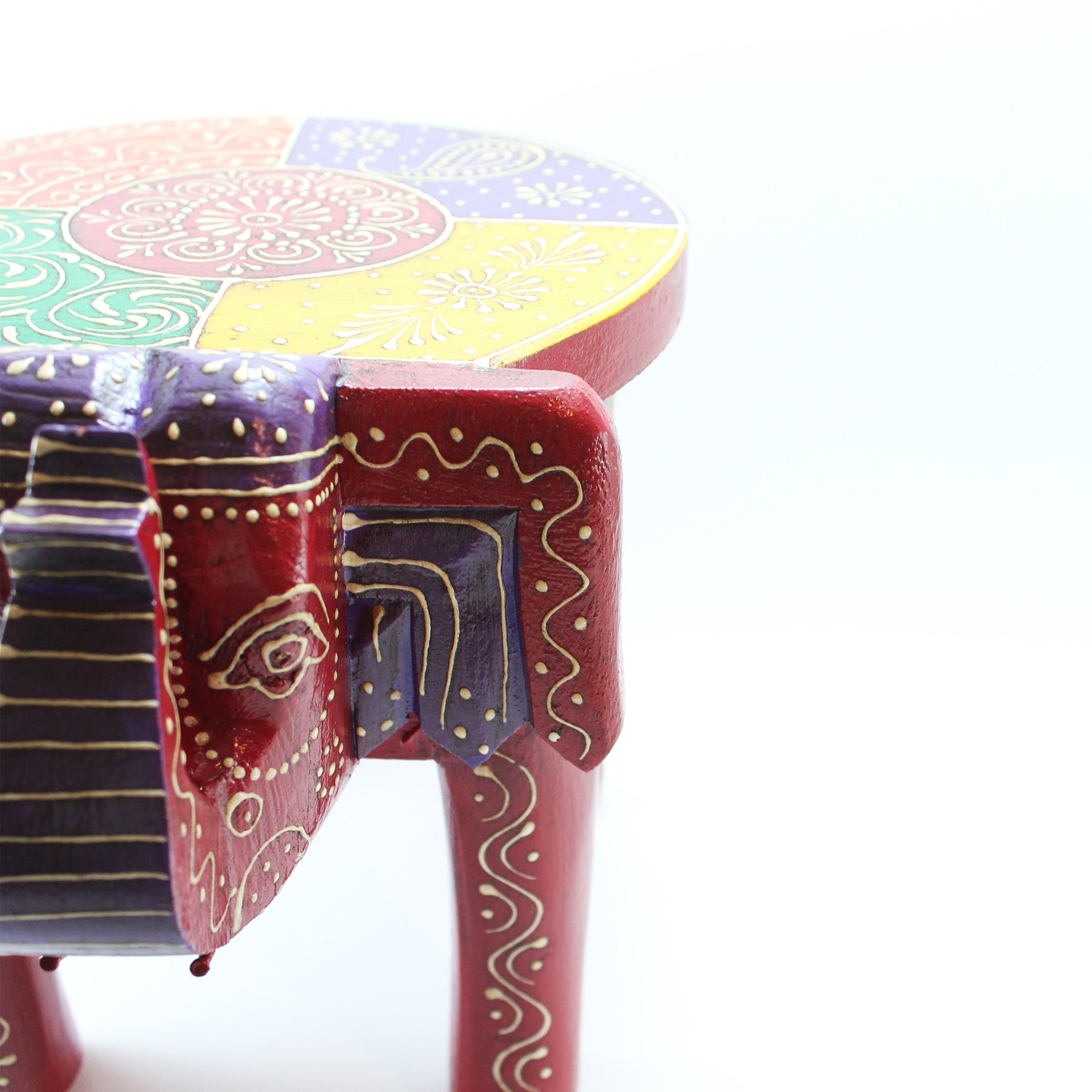 Sgabello Elefante in Legno Dipinto a mano Rosso