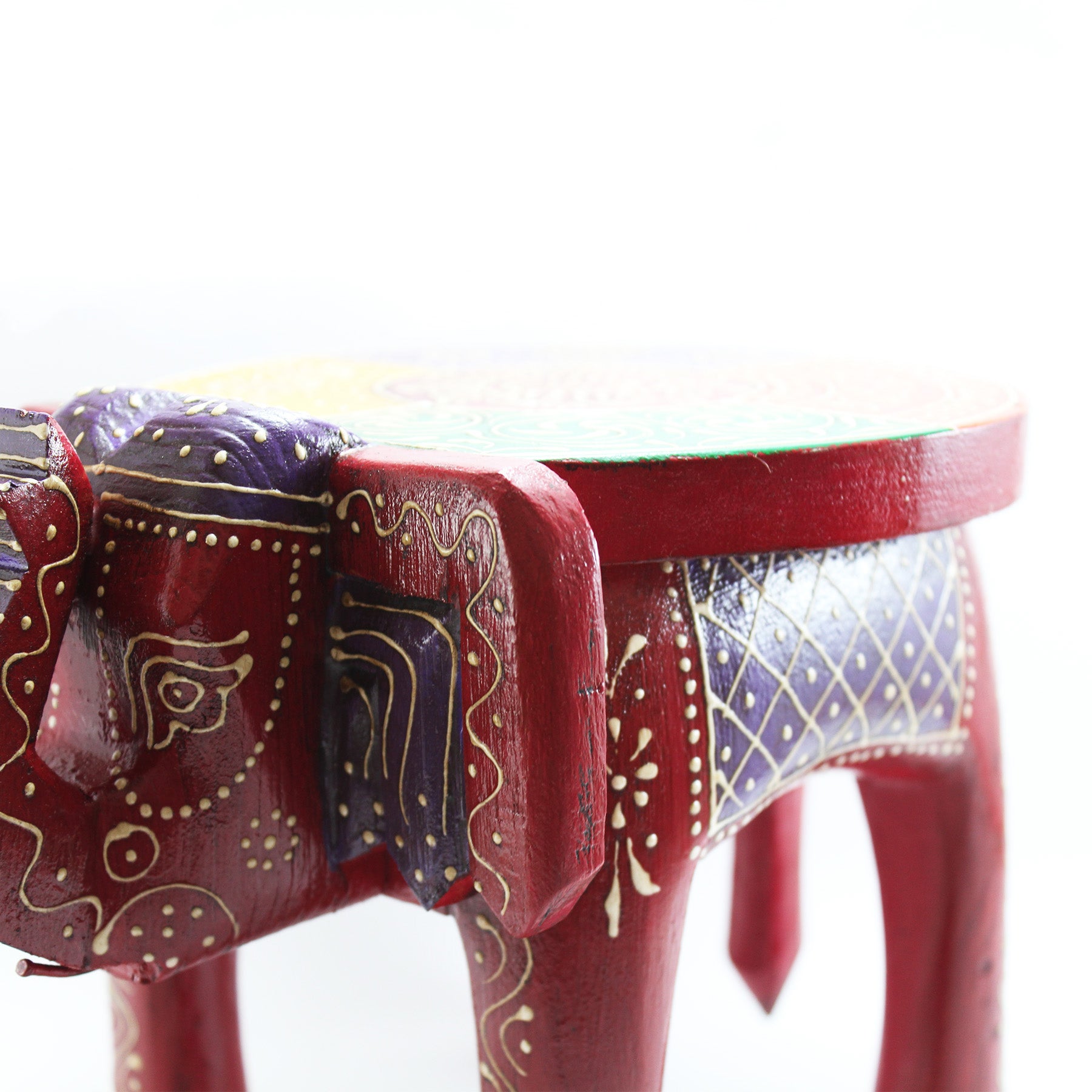 Sgabello Elefante in Legno Dipinto a mano Rosso